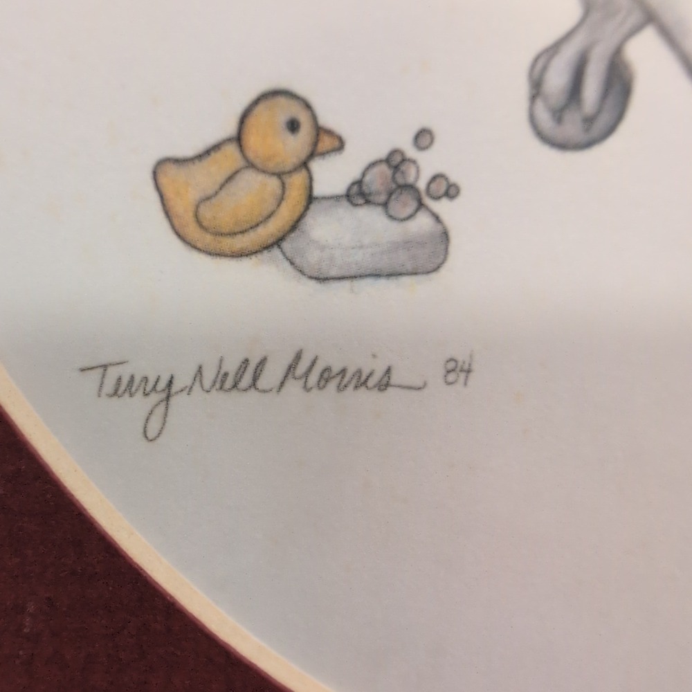 Terry Nell Morris 1984 Framed Art Print Pig Bathing Rubber Duck Bathtub 11" x 9" - Picture 3 of 6